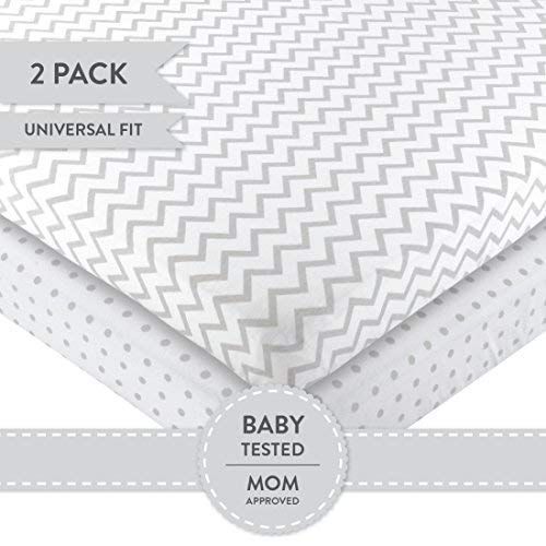  Bassinet Sheet Set 2 Pack 100% Jersey Cotton for Baby Girl by Elys & Co. - Grey Chevron and Polka Dot...