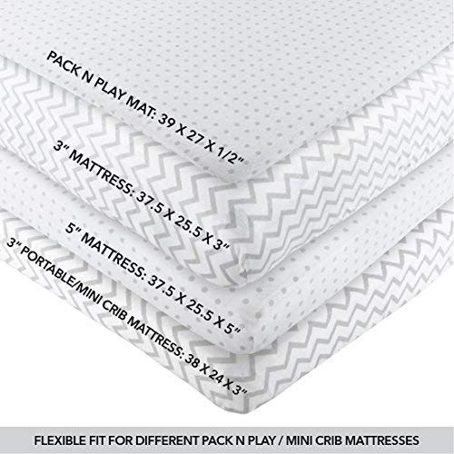  Bassinet Sheet Set 2 Pack 100% Jersey Cotton for Baby Girl by Elys & Co. - Grey Chevron and Polka Dot...