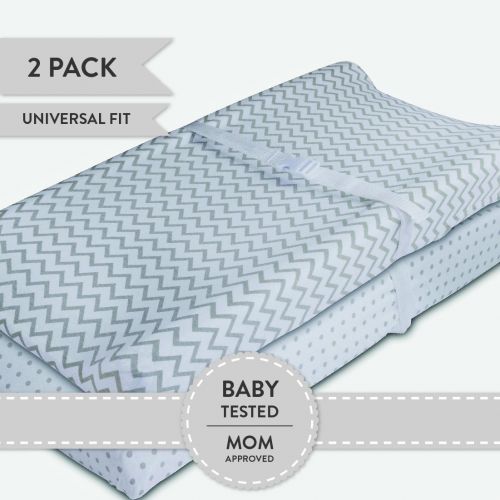  Bassinet Sheet Set 2 Pack 100% Jersey Cotton for Baby Girl by Elys & Co. - Grey Chevron and Polka Dot...