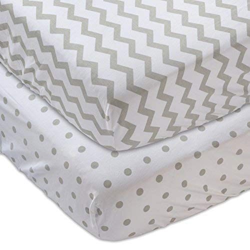  Elys & Co Waterproof Bassinet Sheet,No Need for Bassinet Mattress Pad Cover, 2 Pack Grey Chevron and Polka Dots,Unisex for Baby Boy and Baby Girl