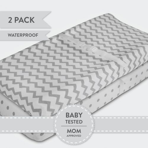  Elys & Co Waterproof Bassinet Sheet,No Need for Bassinet Mattress Pad Cover, 2 Pack Grey Chevron and Polka Dots,Unisex for Baby Boy and Baby Girl