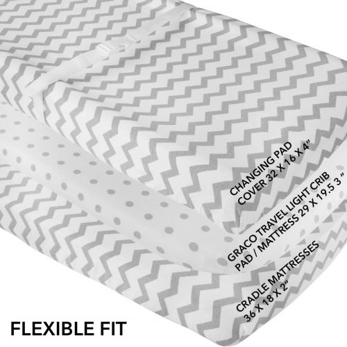  Elys & Co Waterproof Bassinet Sheet,No Need for Bassinet Mattress Pad Cover, 2 Pack Grey Chevron and Polka Dots,Unisex for Baby Boy and Baby Girl