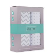 Crib Sheet Set 2 Pack 100% Jersey Cotton for Baby Girl and Baby Boy by Elys & Co. - Grey Chevron and...