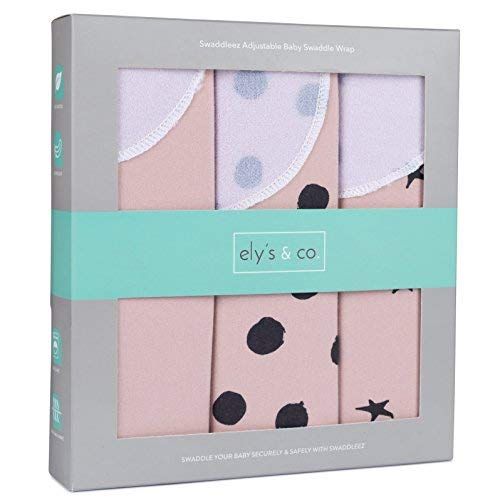  Elys & Co. Adjustable Swaddle Blanket Infant Baby Wrap Set 3 Pack (Pink, 3-6 Months)