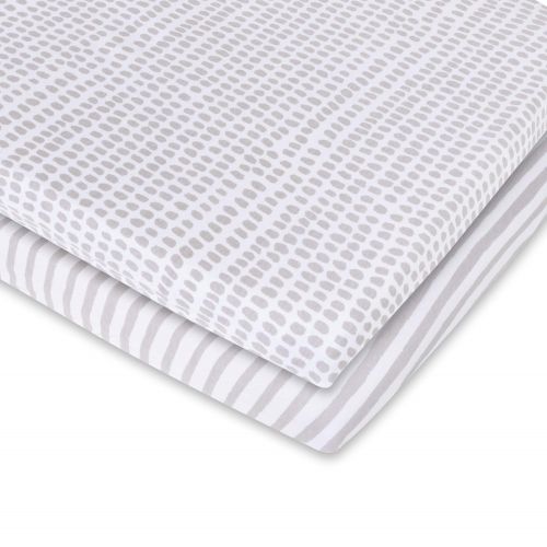  Elys & Co. Waterproof Bassinet Sheet,No Need for Bassinet Mattress Pad Cover, 2 Pack Taupe Splash & Stripes,Unisex for Baby Boy and Baby Girl