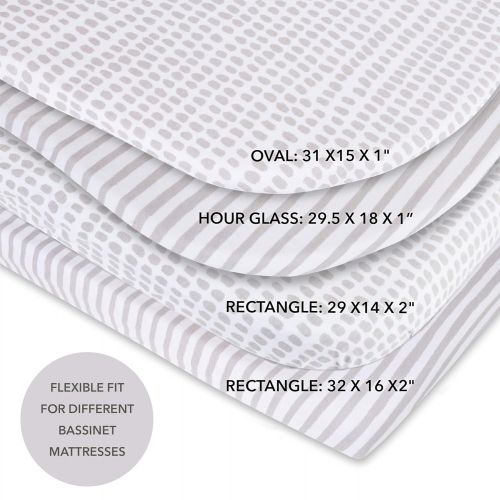  Elys & Co. Waterproof Bassinet Sheet,No Need for Bassinet Mattress Pad Cover, 2 Pack Taupe Splash & Stripes,Unisex for Baby Boy and Baby Girl