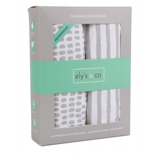  Elys & Co. Waterproof Changing Pad Cover Set | Cradle Sheet Set by Elys & Co no Need for Changing Pad Liner Taupe Splash & Stripe 2 Pack