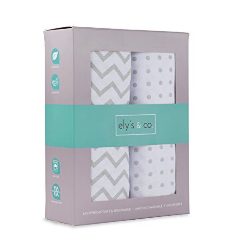  Crib Sheet Set 2 Pack 100% Jersey Cotton for Baby Girl and Baby Boy by Elys & Co. - Grey Chevron and Polka Dot by Elys & Co.