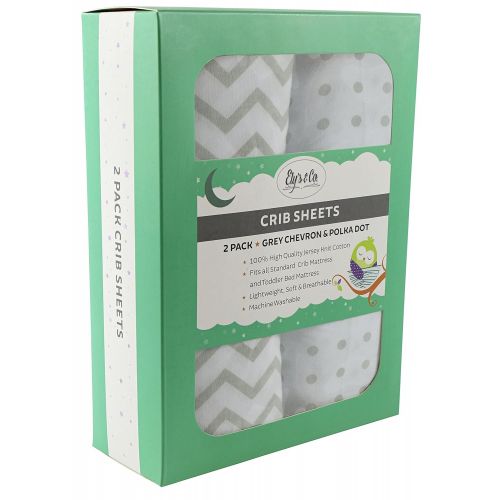  Crib Sheet Set 2 Pack 100% Jersey Cotton for Baby Girl and Baby Boy by Elys & Co. - Grey Chevron and Polka Dot by Elys & Co.