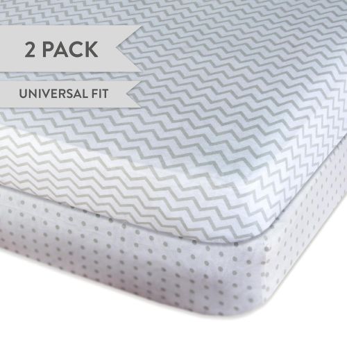  Crib Sheet Set 2 Pack 100% Jersey Cotton for Baby Girl and Baby Boy by Elys & Co. - Grey Chevron and Polka Dot by Elys & Co.