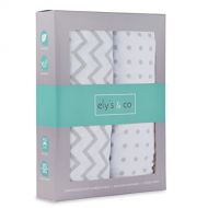 Pack N Play Portable Crib Sheet Set 100% Jersey Cotton Unisex for Baby Girl and Baby Boy by Elys & Co. (Grey Chevron and Polka Dot)