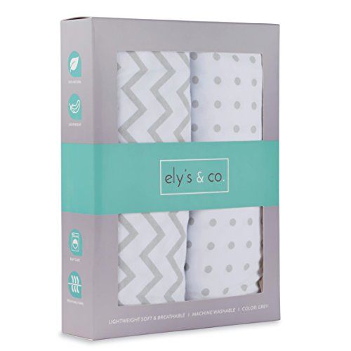  Pack N Play Portable Crib Sheet Set 100% Jersey Cotton Unisex for Baby Girl and Baby Boy by Elys & Co. (Grey Chevron and Polka Dot)