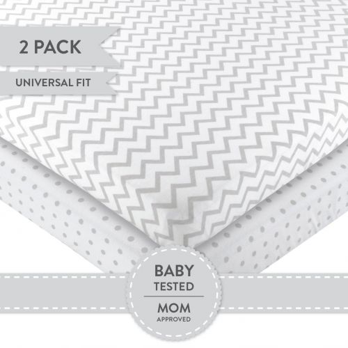  Pack N Play Portable Crib Sheet Set 100% Jersey Cotton Unisex for Baby Girl and Baby Boy by Elys & Co. (Grey Chevron and Polka Dot)