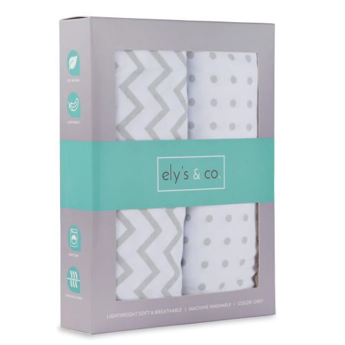  Pack N Play Portable Crib Sheet Set 100% Jersey Cotton Unisex for Baby Girl and Baby Boy by Elys & Co. (Grey Chevron and Polka Dot)