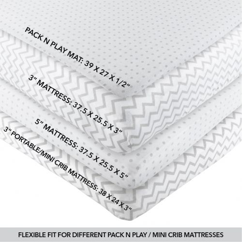  Pack N Play Portable Crib Sheet Set 100% Jersey Cotton Unisex for Baby Girl and Baby Boy by Elys & Co. (Grey Chevron and Polka Dot)