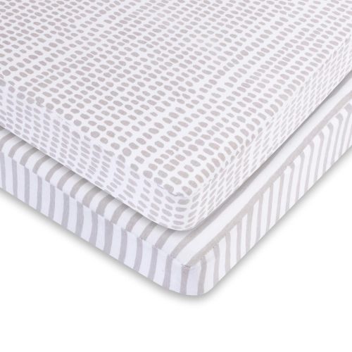  Waterproof Pack N Play/Mini Portable Crib Sheet with Mattress Pad Cover Protection I Taupe Stripes and Splash by Elys & Co.