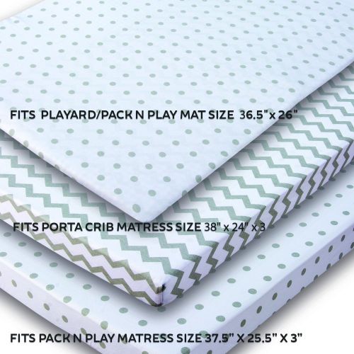  Elys & Co. Kids Waterproof Pack n Play Portable Mini Crib Sheet with Mattress Pad Cover Protection, White and Grey Chevron and Polka Dots (2 Pack)