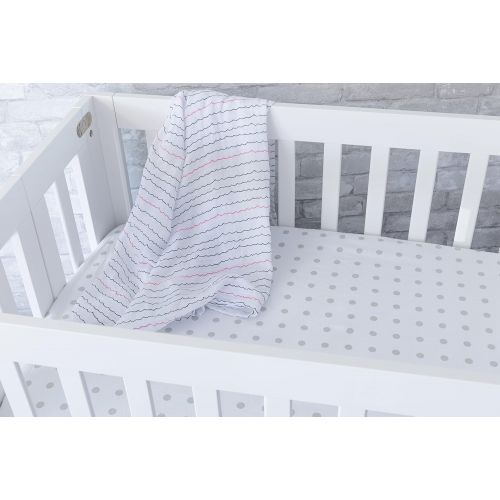  Elys & Co. Kids Waterproof Pack n Play Portable Mini Crib Sheet with Mattress Pad Cover Protection, White and Grey Chevron and Polka Dots (2 Pack)