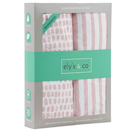  Elys & Co. Waterproof Changing Pad Cover Set | Cradle Sheet Set by Elys & Co no Need for Changing Pad Liner Mauve Pink Splash & Stripe 2 Pack for Baby Girl