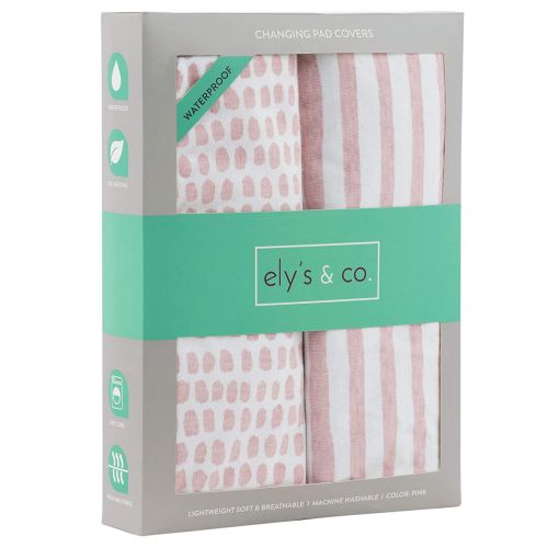  Elys & Co. Waterproof Changing Pad Cover Set | Cradle Sheet Set by Elys & Co no Need for Changing Pad Liner Mauve Pink Splash & Stripe 2 Pack for Baby Girl