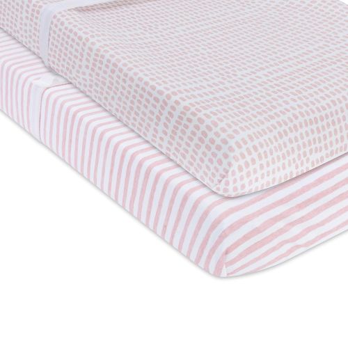  Elys & Co. Waterproof Changing Pad Cover Set | Cradle Sheet Set by Elys & Co no Need for Changing Pad Liner Mauve Pink Splash & Stripe 2 Pack for Baby Girl