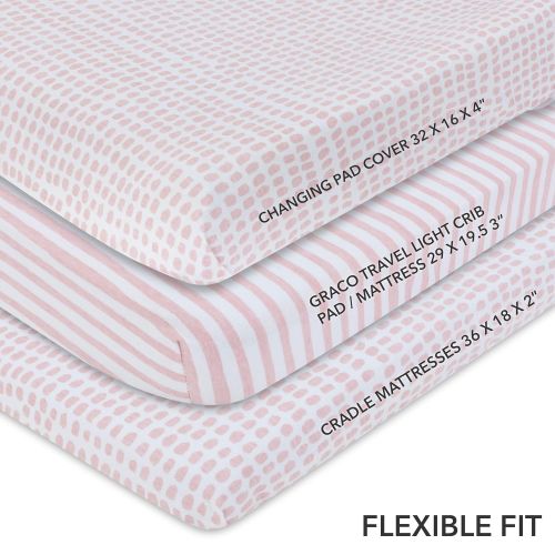  Elys & Co. Waterproof Changing Pad Cover Set | Cradle Sheet Set by Elys & Co no Need for Changing Pad Liner Mauve Pink Splash & Stripe 2 Pack for Baby Girl