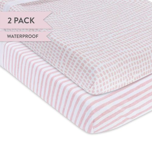  Elys & Co. Waterproof Changing Pad Cover Set | Cradle Sheet Set by Elys & Co no Need for Changing Pad Liner Mauve Pink Splash & Stripe 2 Pack for Baby Girl