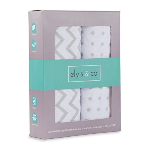  Changing Pad Cover Set, Cradle Sheet 2 Pack 100% Jersey Cotton Unisex Sheets for Baby Girl and Baby Boy Grey Chevron and Polka Dots by Elys & Co.