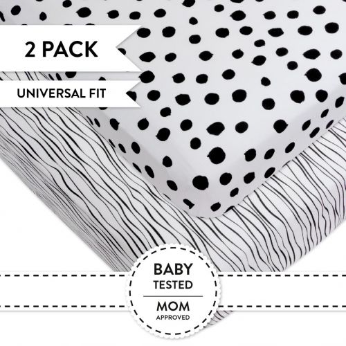  Elys & Co Crib Sheet Set | Toddler Sheet Set 2 Pack 100% Jersey Cotton Black and White Abstract Stripes and Dots