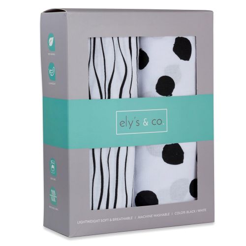  Elys & Co Crib Sheet Set | Toddler Sheet Set 2 Pack 100% Jersey Cotton Black and White Abstract Stripes and Dots