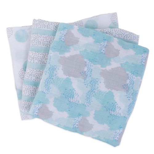  Elys & Co. Bamboo Muslin Swaddle Blankets Ultra Soft & Silky Swaddles 47 x 47 3 PK Blue Abstract Design - 3 Pack