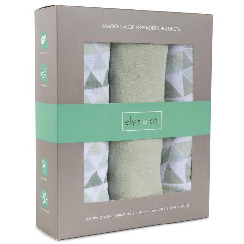  Elys & Co. Bamboo Muslin Swaddle Blankets Ultra Soft & Silky Swaddles 47 x 47 3 PK Sage Triangle Design...