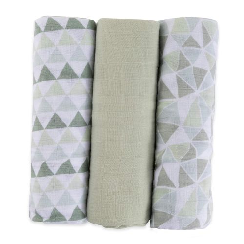  Elys & Co. Bamboo Muslin Swaddle Blankets Ultra Soft & Silky Swaddles 47 x 47 3 PK Sage Triangle Design...