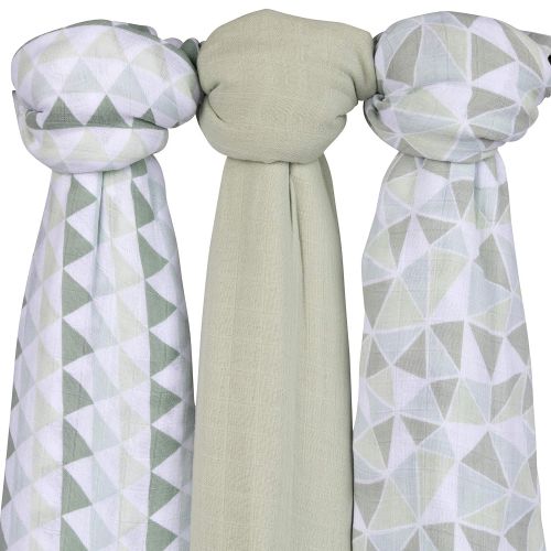  Elys & Co. Bamboo Muslin Swaddle Blankets Ultra Soft & Silky Swaddles 47 x 47 3 PK Sage Triangle Design...