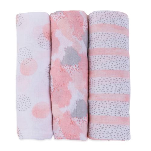  Elys & Co. Bamboo Muslin Swaddle Blankets Ultra Soft & Silky Swaddles 47 x 47 3 PK Blush Abstract Design - 3 Pack by Elys & Co