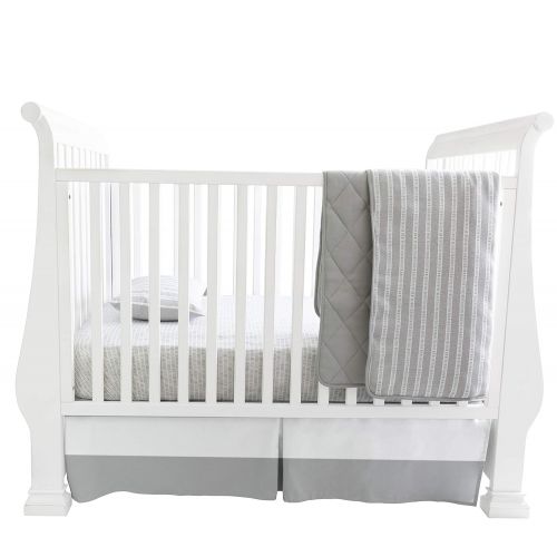  Elys & Co. Baby Crib Set 4 pc, Crib Sheet,Quilted Blanket, Crib Skirt & Baby Pillow Case Grey Bamboo Design Combo