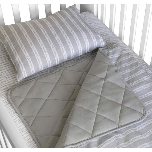  Elys & Co. Baby Crib Set 4 pc, Crib Sheet,Quilted Blanket, Crib Skirt & Baby Pillow Case Grey Bamboo Design Combo