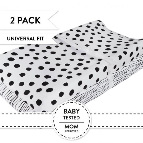  [아마존베스트]Ely Changing Pad Cover Set | Cradle Sheet 2 Pack 100% Jersey Cotton Black and White Abstract Stripes and...