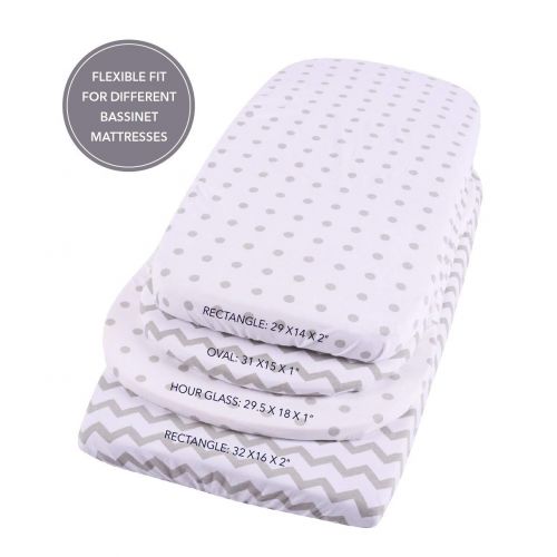  [아마존베스트]Ely Waterproof Bassinet Sheet,No Need for Bassinet Mattress Pad Cover, 2 Pack Grey Chevron and Polka Dots,Unisex for Baby Boy and Baby Girl