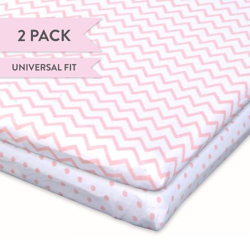  [아마존베스트]Bassinet Sheet Set 2 Pack 100% Jersey Cotton for Baby Girl by Elys & Co. - Pink Chevron and Polka Dot...