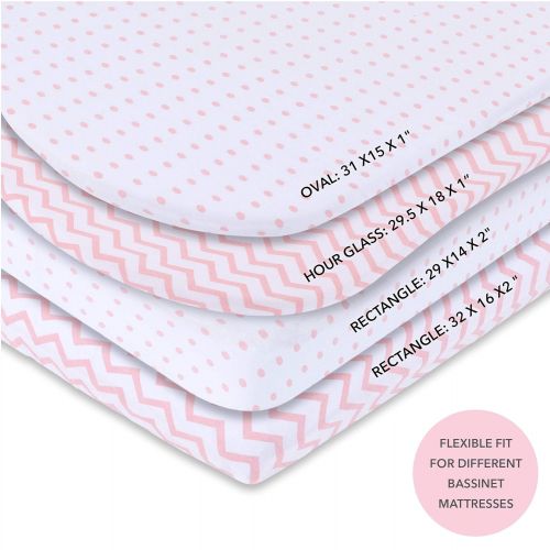  [아마존베스트]Bassinet Sheet Set 2 Pack 100% Jersey Cotton for Baby Girl by Elys & Co. - Pink Chevron and Polka Dot...