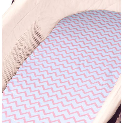  [아마존베스트]Bassinet Sheet Set 2 Pack 100% Jersey Cotton for Baby Girl by Elys & Co. - Pink Chevron and Polka Dot...