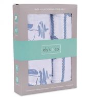 [아마존베스트]Ely's & Co. Pack N Play Portable Crib Sheet Set 100% Jersey Cotton 2 Pack - Dusty Blue Nautical Print