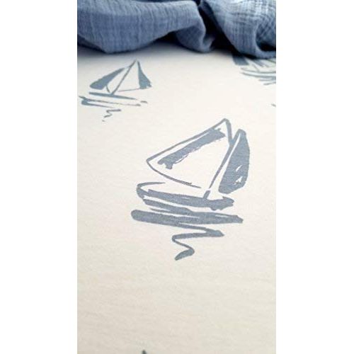  [아마존베스트]Ely's & Co. Pack N Play Portable Crib Sheet Set 100% Jersey Cotton 2 Pack - Dusty Blue Nautical Print