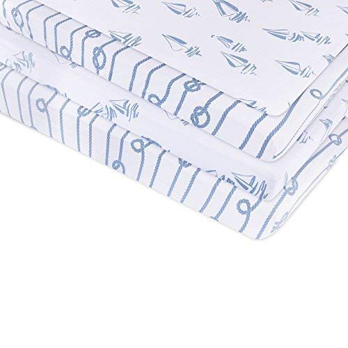  [아마존베스트]Ely's & Co. Pack N Play Portable Crib Sheet Set 100% Jersey Cotton 2 Pack - Dusty Blue Nautical Print