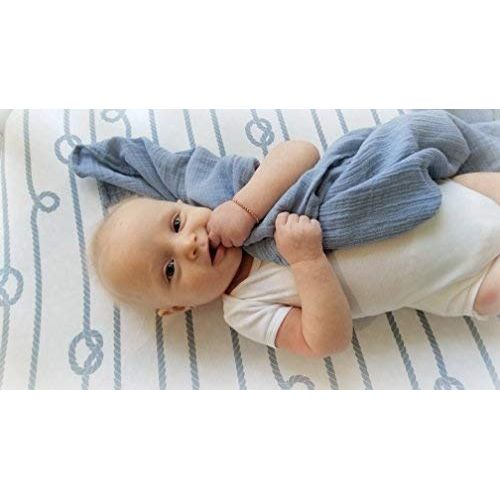  [아마존베스트]Ely's & Co. Pack N Play Portable Crib Sheet Set 100% Jersey Cotton 2 Pack - Dusty Blue Nautical Print