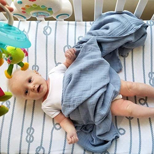  [아마존베스트]Ely's & Co. Pack N Play Portable Crib Sheet Set 100% Jersey Cotton 2 Pack - Dusty Blue Nautical Print