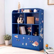 Emall Life Kids Large Bookcase with DIY Sticker Book and Toy Storage Organizer Bookshelf with 4 Layers and Doors for Girls Boys Bedroom (Blue)