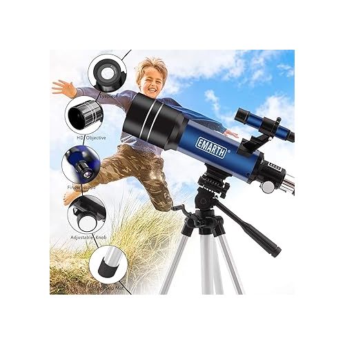  Telescope, 70MM Aperture Kids Telescope with 2 Eyepieces, 360MM Refractor Portable Telescope for Kids with Tripod & Finder Scope, STEM Toys Astronomy Gifts for Children Blue