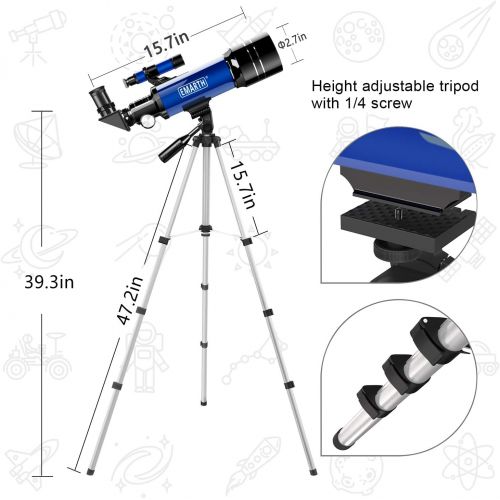  [아마존베스트]Emarth Telescope, Travel Scope, 70mm Astronomical Refracter Telescope with Tripod & Finder Scope, Portable Telescope for Kids Beginners (Blue)